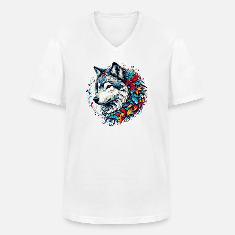 Wolf - Männer-T-Shirt mit V-Ausschnitt - Weiß