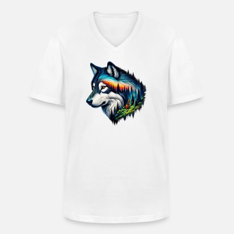 Wolf - Männer-T-Shirt mit V-Ausschnitt - Weiß