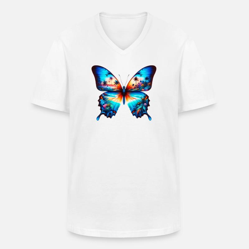 Schmetterling - Männer-T-Shirt mit V-Ausschnitt - Weiß