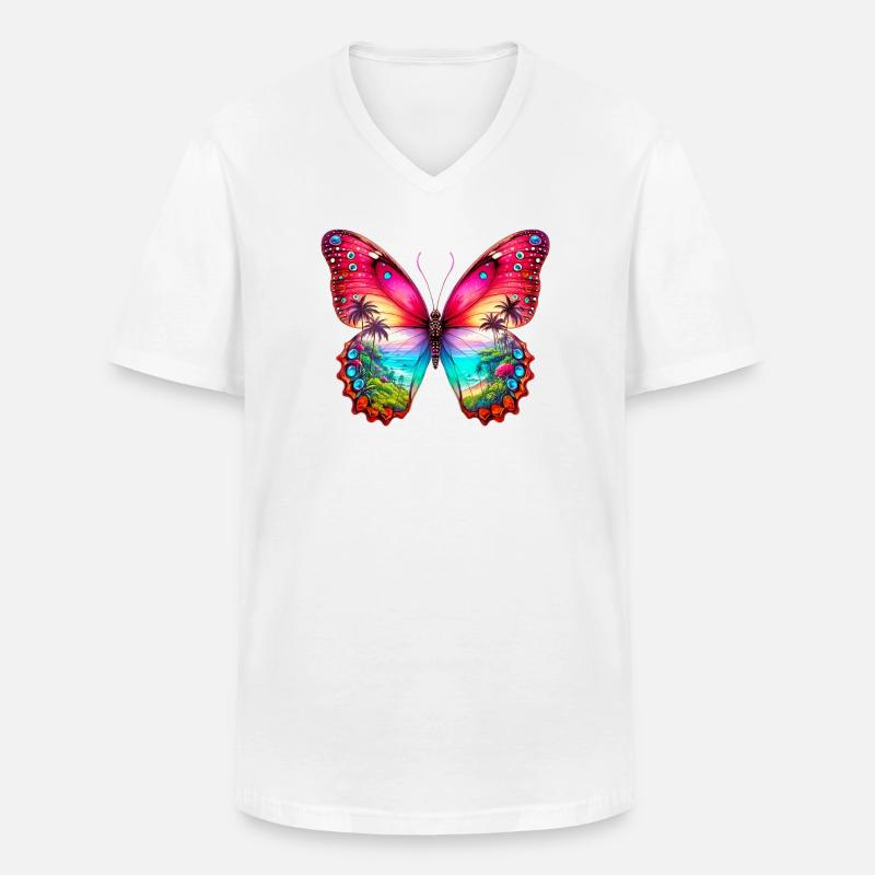 Schmetterling - Männer-T-Shirt mit V-Ausschnitt - Weiß
