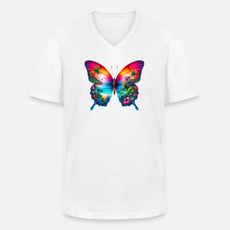 Schmetterling - Männer-T-Shirt mit V-Ausschnitt - Weiß