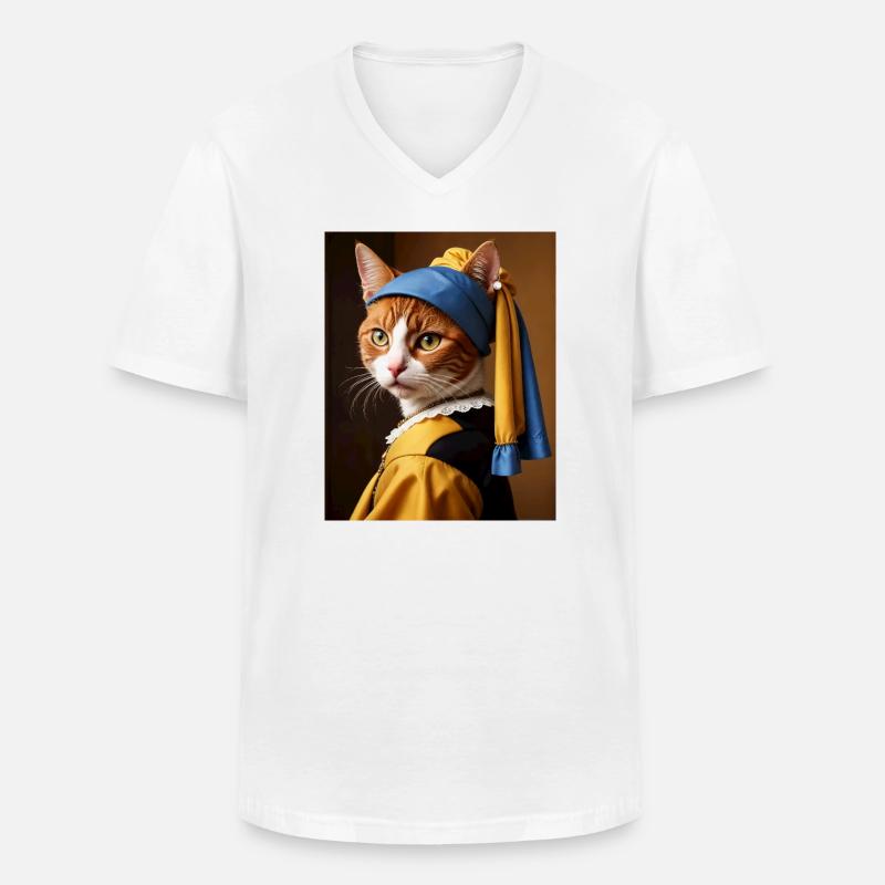 Die Katze mit dem Perlenohrgehänge - Männer-T-Shirt mit V-Ausschnitt - Weiß