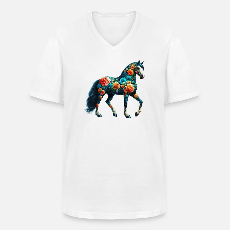 Pferd mit Blumen geschmückt - Männer-T-Shirt mit V-Ausschnitt - Weiß
