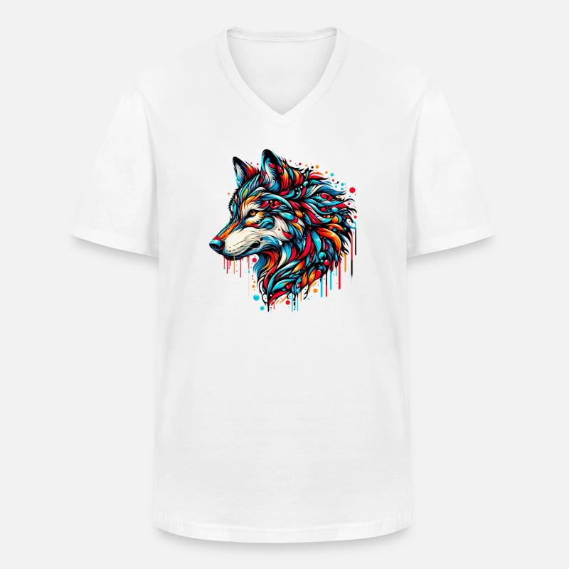Wolf - Männer-T-Shirt mit V-Ausschnitt - Weiß