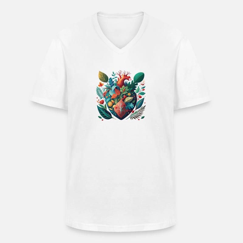 Regenbogen Botanisches Herz - Männer-T-Shirt mit V-Ausschnitt - Weiß