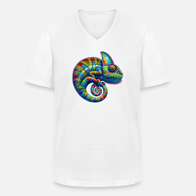 Chamäleon - Männer-T-Shirt mit V-Ausschnitt - Weiß