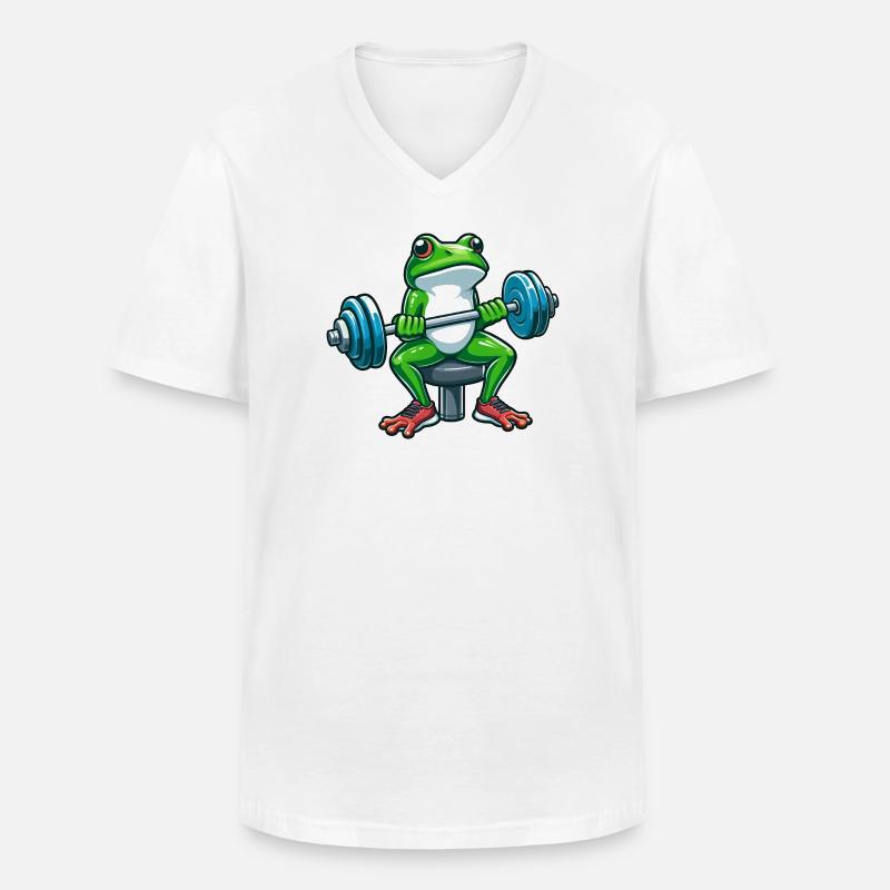 Starker Frosch Workout Hanteltraining - Männer-T-Shirt mit V-Ausschnitt - Weiß