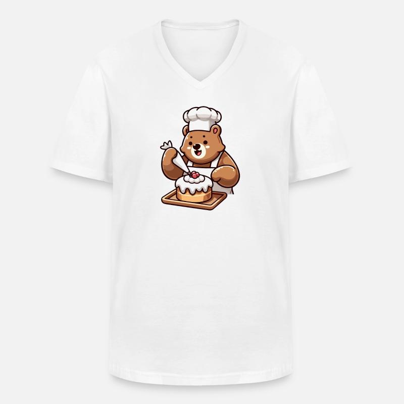 Baker Bear: Der Kuchenbeschwörer - Männer-T-Shirt mit V-Ausschnitt - Weiß