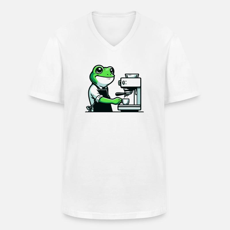 Coffee Brewin' Frog: Der Espresso-Experte - Männer-T-Shirt mit V-Ausschnitt - Weiß