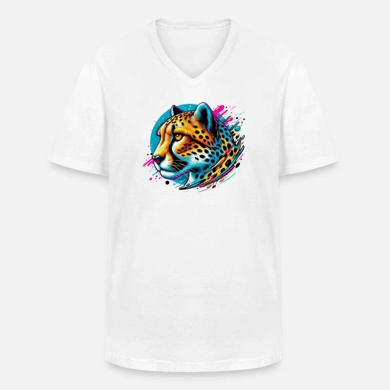 Gepard - Männer-T-Shirt mit V-Ausschnitt - Weiß