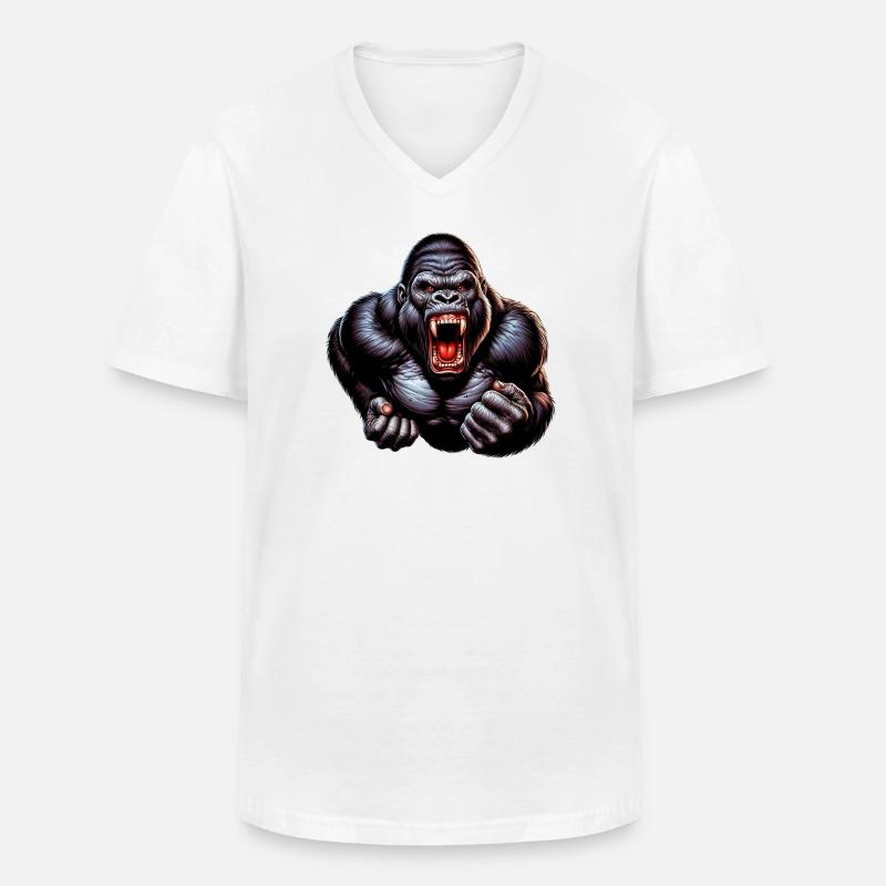 Gorilla - Männer-T-Shirt mit V-Ausschnitt - Weiß