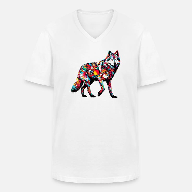 Wolf - Männer-T-Shirt mit V-Ausschnitt - Weiß
