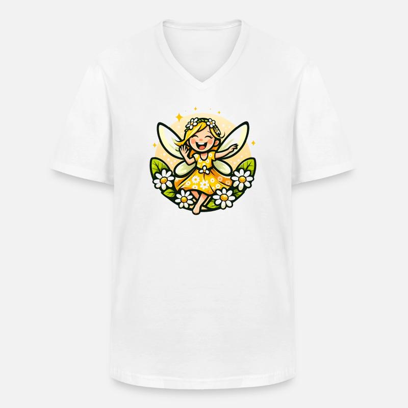 Süße Fee Gänseblümchen Blumenmädchen Lächeln - Männer-T-Shirt mit V-Ausschnitt - Weiß
