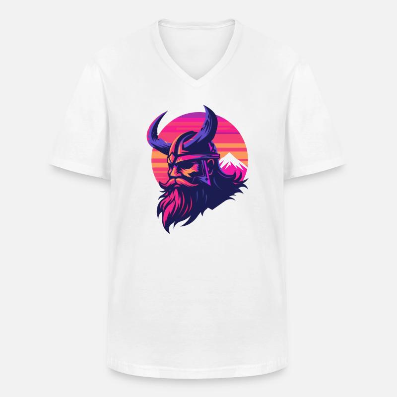 Wikinger Synthwave 3 - Männer-T-Shirt mit V-Ausschnitt - Weiß