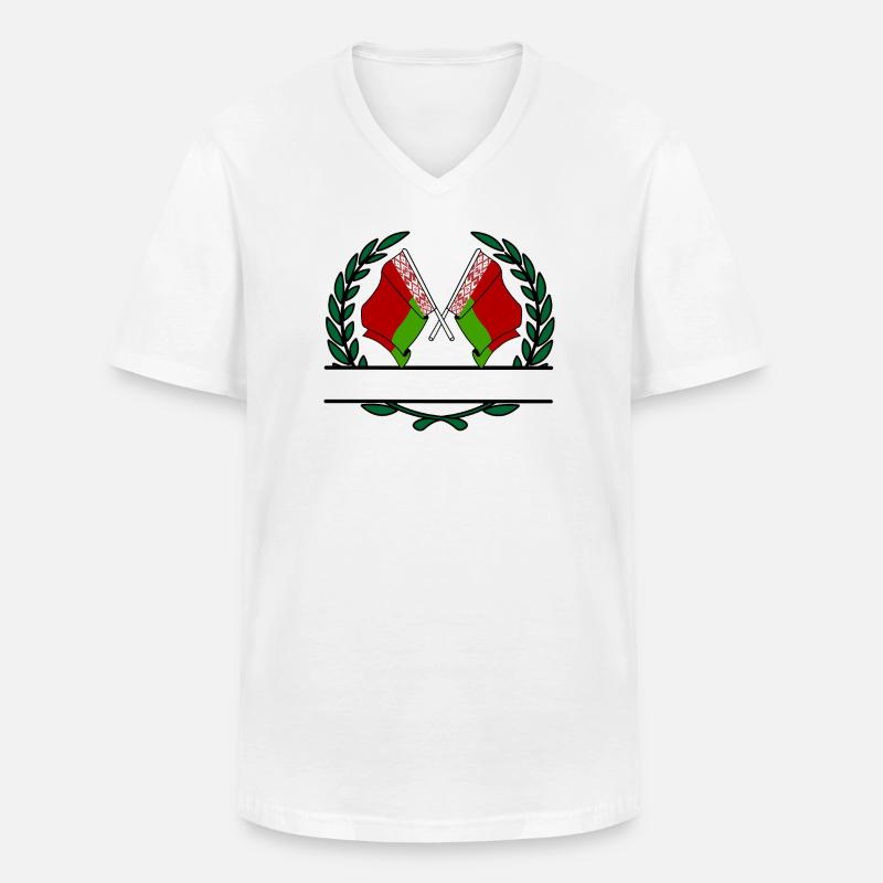 Fahnen Belarus Lorbeerkranz Banner - Männer-T-Shirt mit V-Ausschnitt - Weiß