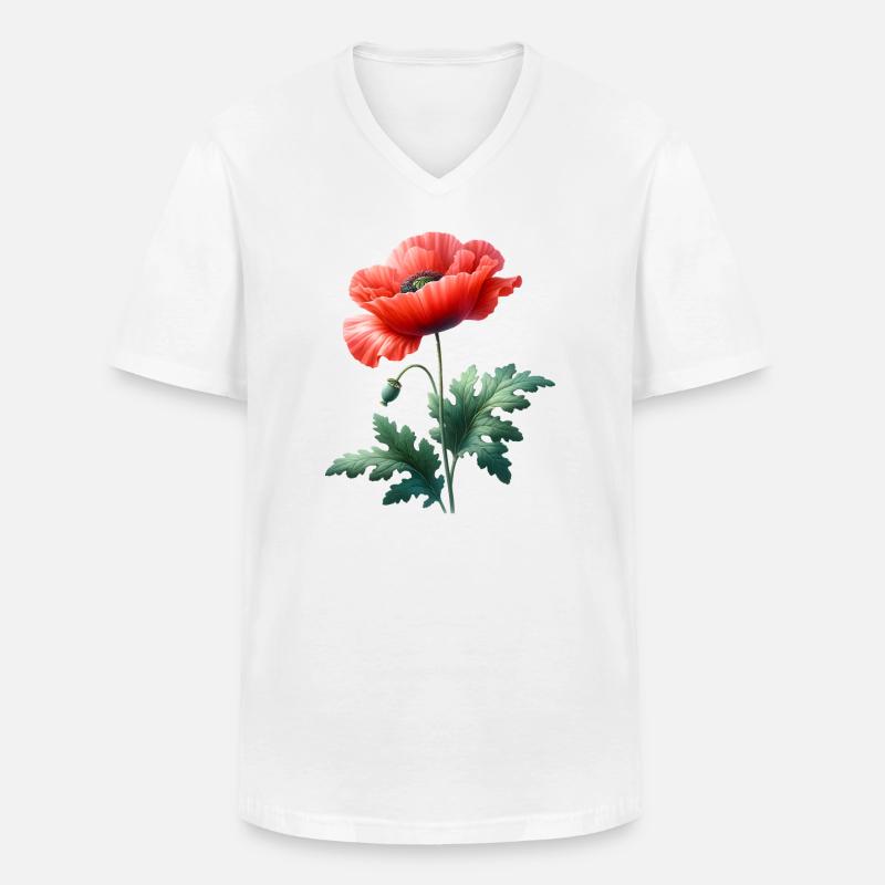 Mohnblumenmotiv: Eine leuchtend rote Mohnblume - Männer-T-Shirt mit V-Ausschnitt - Weiß