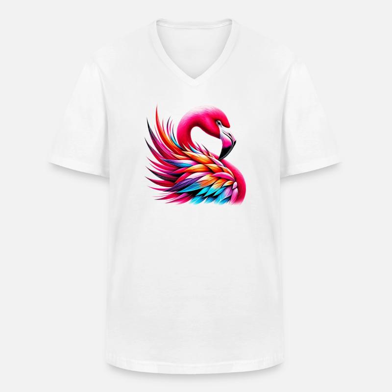 Flamingo - Männer-T-Shirt mit V-Ausschnitt - Weiß
