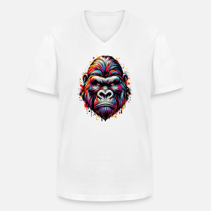 Gorilla - Männer-T-Shirt mit V-Ausschnitt - Weiß