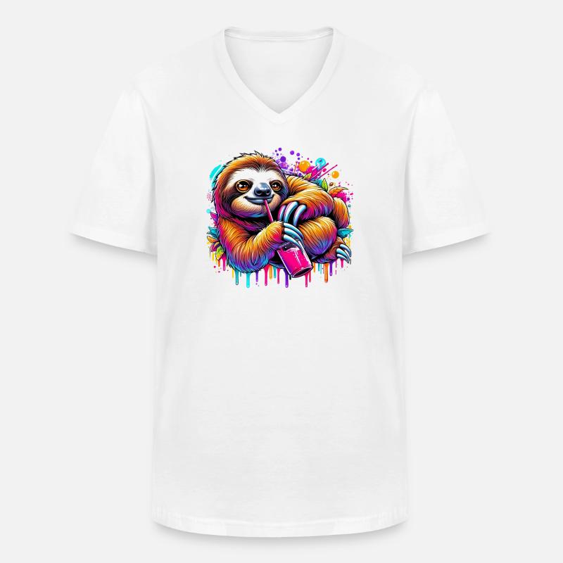 Faultier - Männer-T-Shirt mit V-Ausschnitt - Weiß