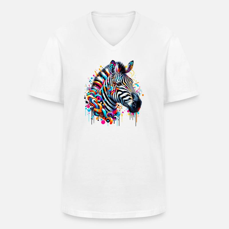 Zebra - Männer-T-Shirt mit V-Ausschnitt - Weiß