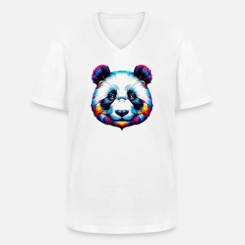 Panda - Männer-T-Shirt mit V-Ausschnitt - Weiß