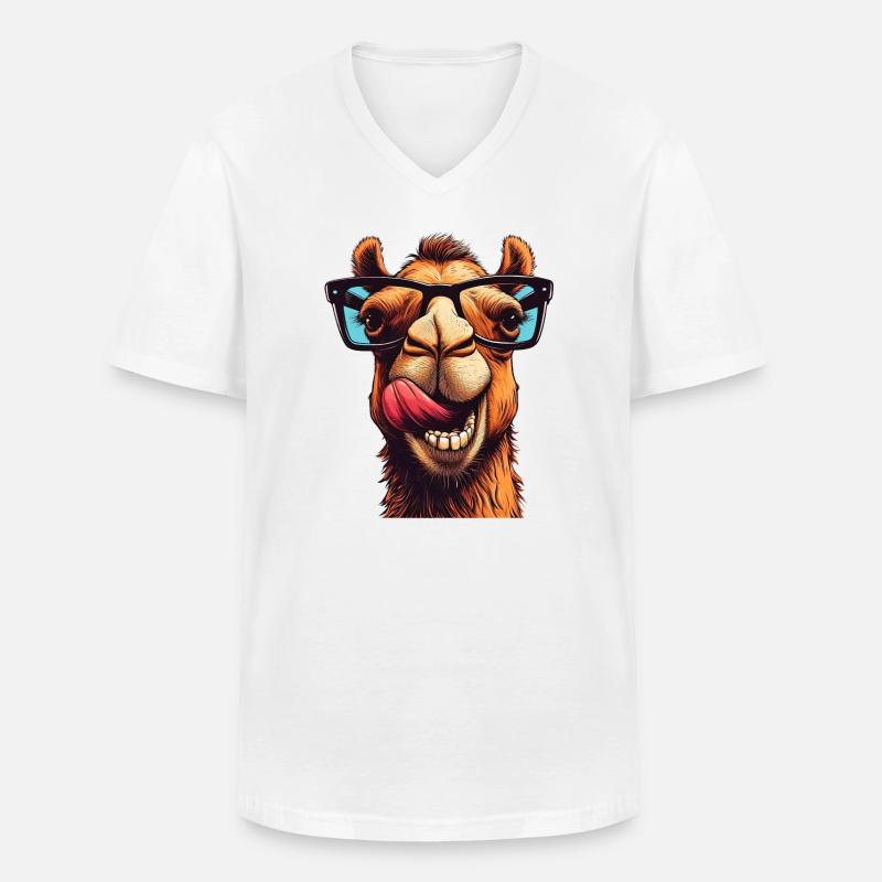 Kamel - Männer-T-Shirt mit V-Ausschnitt - Weiß