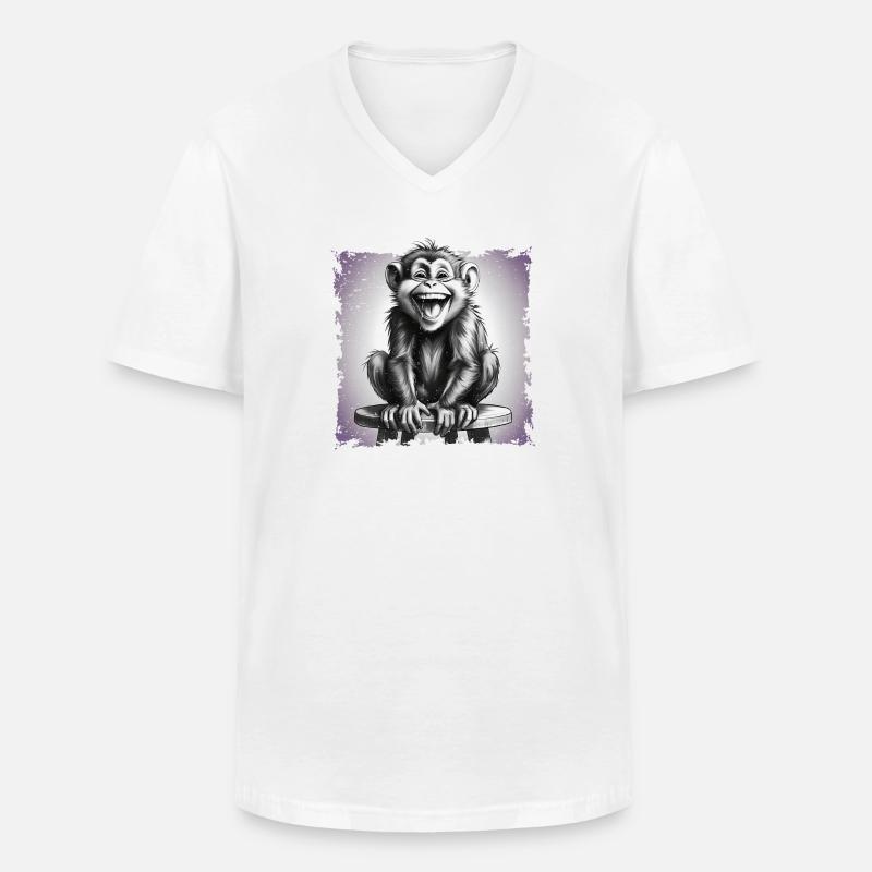 Affe lachend sitzt auf Hocker - Männer-T-Shirt mit V-Ausschnitt - Weiß