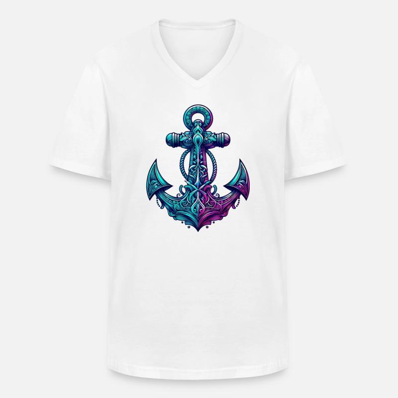 Ein Anker - Männer-T-Shirt mit V-Ausschnitt - Weiß