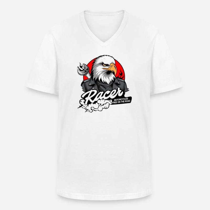 BIKER EAGLE - Männer-T-Shirt mit V-Ausschnitt - Weiß