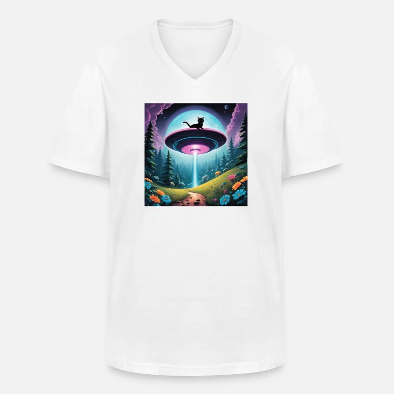 Ufo mit Kätzchen - Männer-T-Shirt mit V-Ausschnitt - Weiß