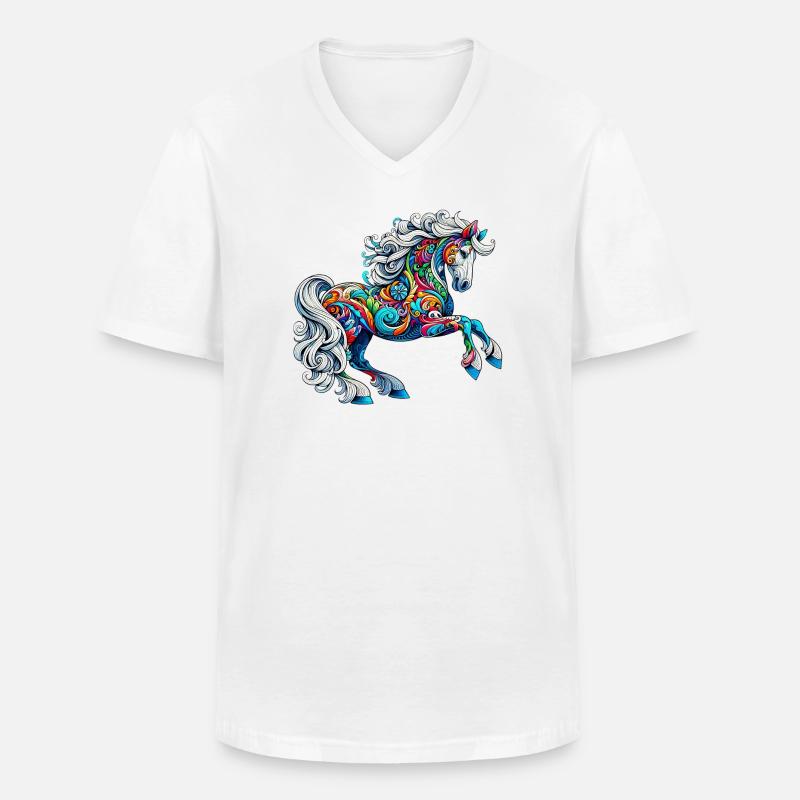 Pferd - Männer-T-Shirt mit V-Ausschnitt - Weiß