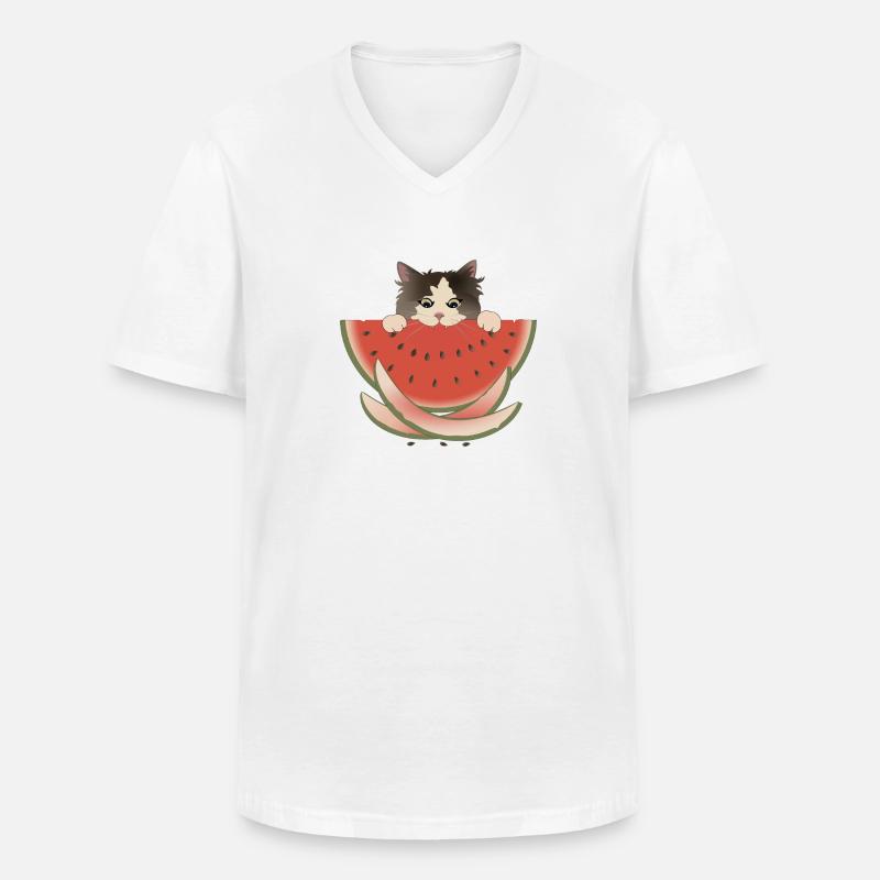 Wassermelone Delight Katze - Männer-T-Shirt mit V-Ausschnitt - Weiß