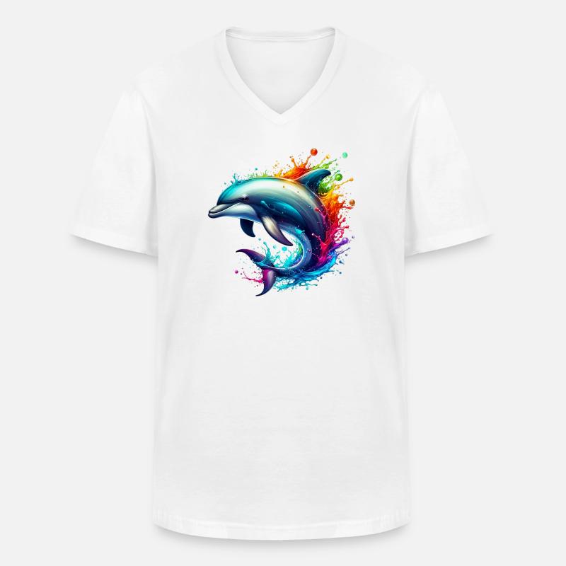 Delfin - Männer-T-Shirt mit V-Ausschnitt - Weiß