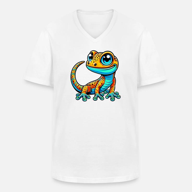 Gecko - Männer-T-Shirt mit V-Ausschnitt - Weiß