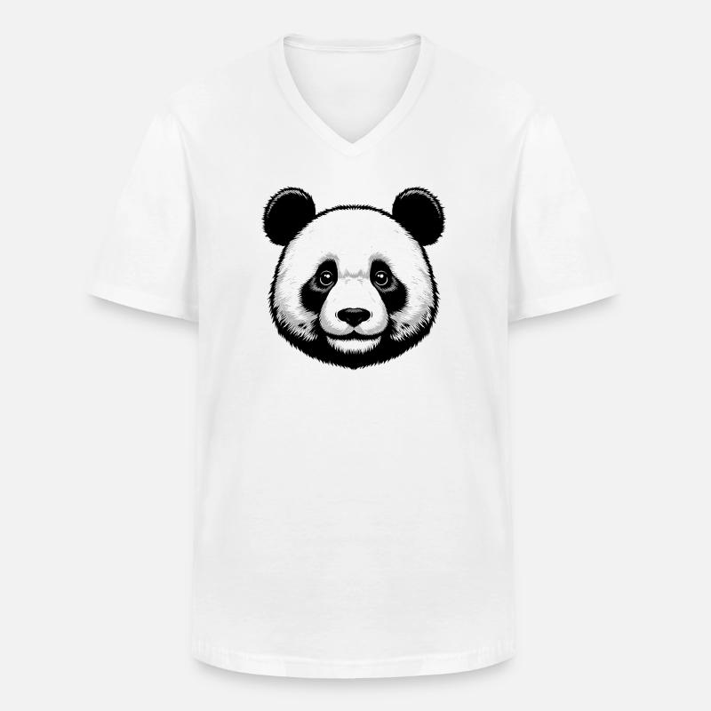 Panda - Männer-T-Shirt mit V-Ausschnitt - Weiß