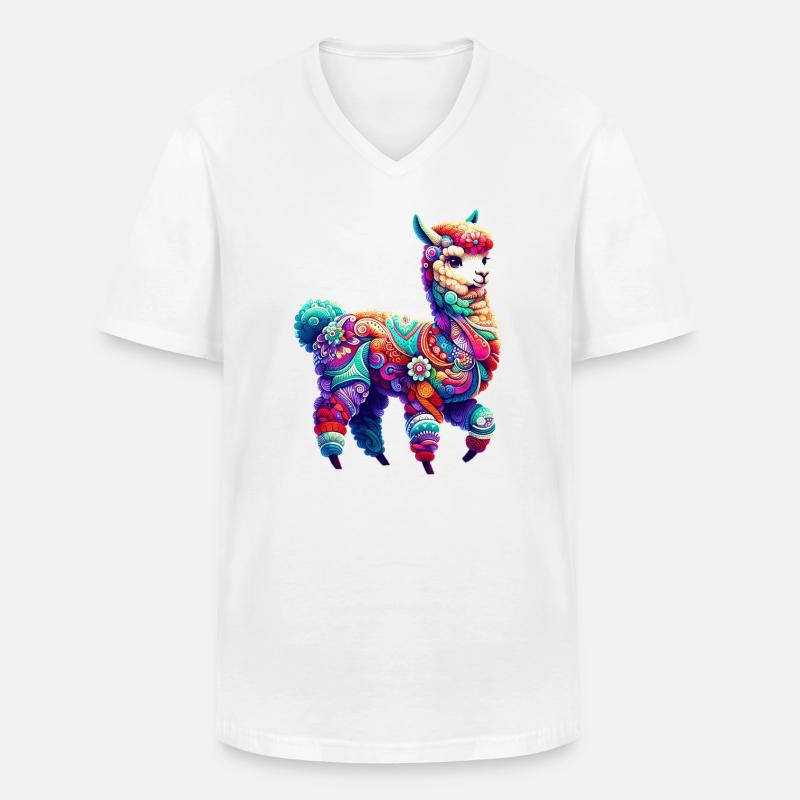Alpaka - Männer-T-Shirt mit V-Ausschnitt - Weiß