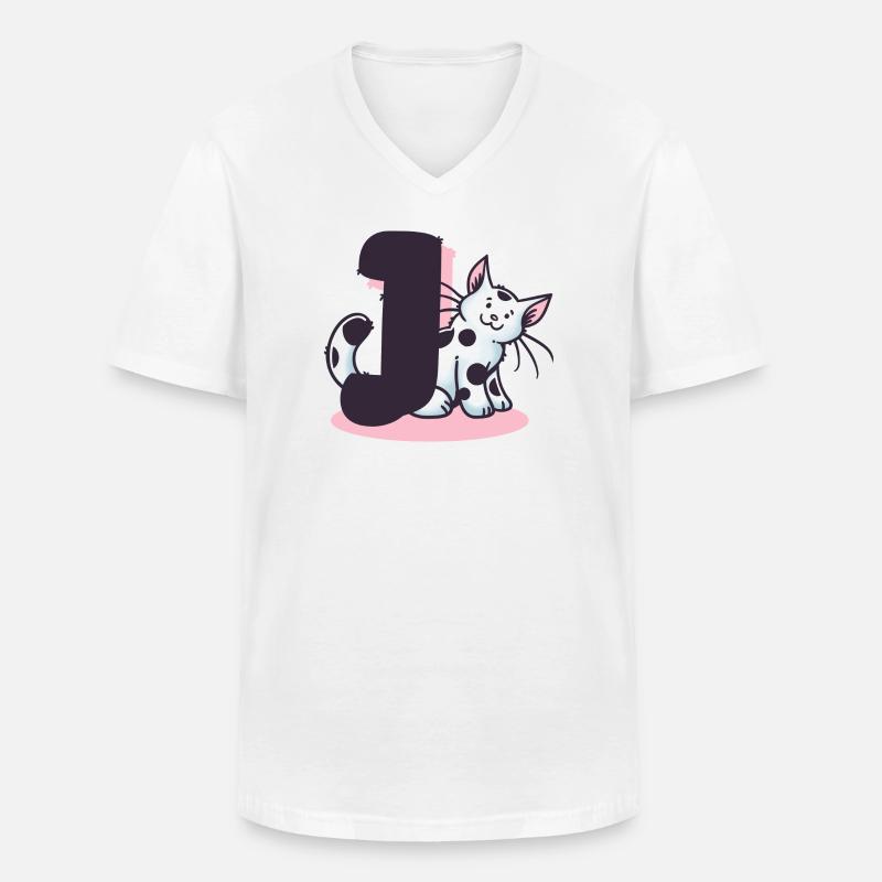 Katze Buchstabe J - Männer-T-Shirt mit V-Ausschnitt - Weiß