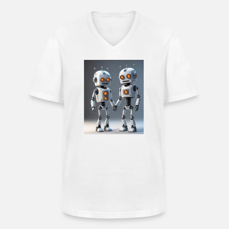 Roboter Pärchen - Männer-T-Shirt mit V-Ausschnitt - Weiß