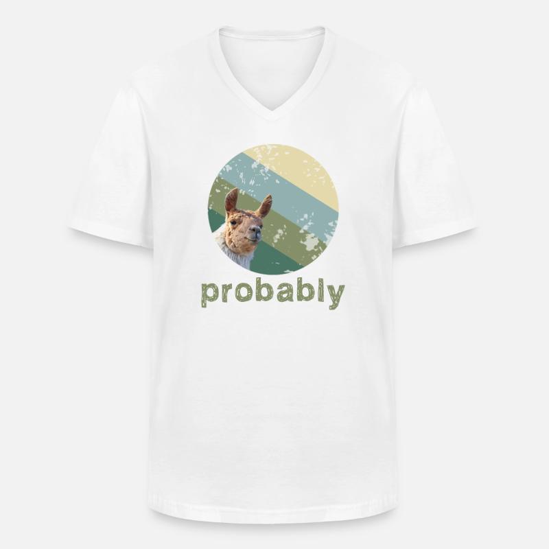 Alpaka - Männer-T-Shirt mit V-Ausschnitt - Weiß