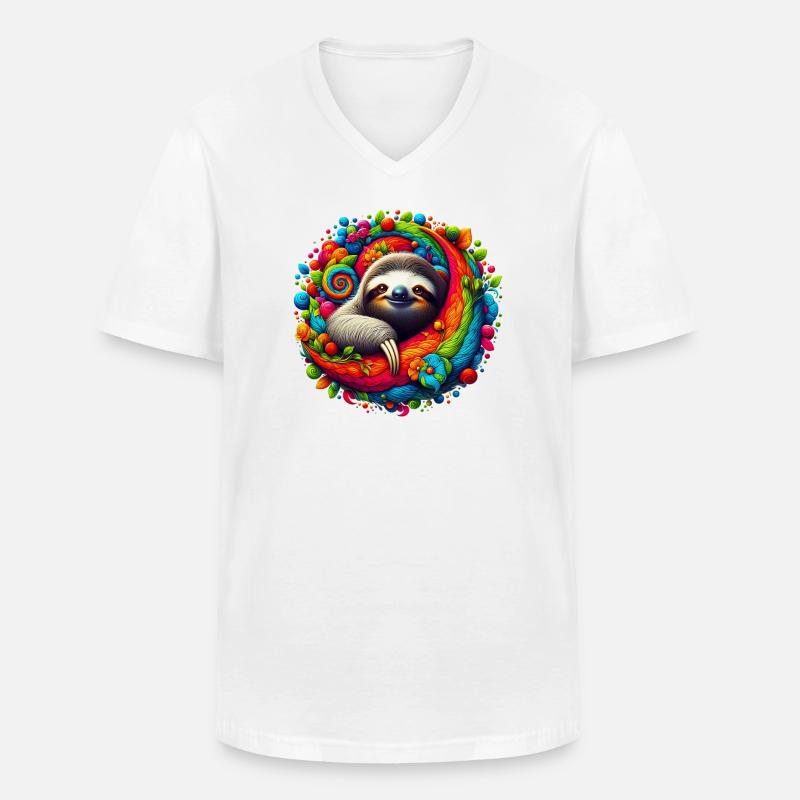 Faultier - Männer-T-Shirt mit V-Ausschnitt - Weiß