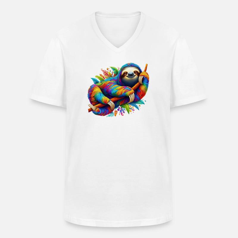 Faultier - Männer-T-Shirt mit V-Ausschnitt - Weiß