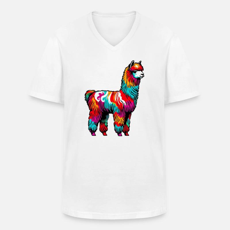 Alpaca - Maglietta da uomo classica con scollo a V - bianco