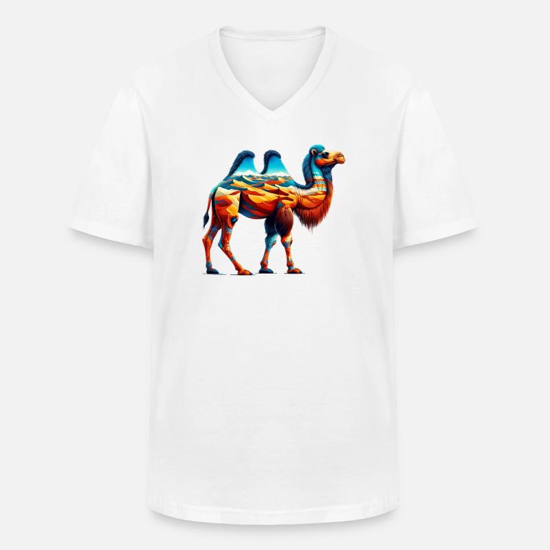 Kamel - Männer-T-Shirt mit V-Ausschnitt - Weiß