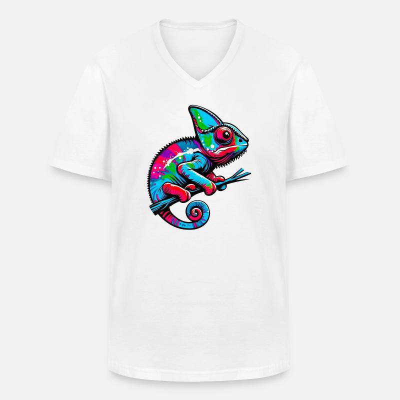 Chamäleon - Männer-T-Shirt mit V-Ausschnitt - Weiß