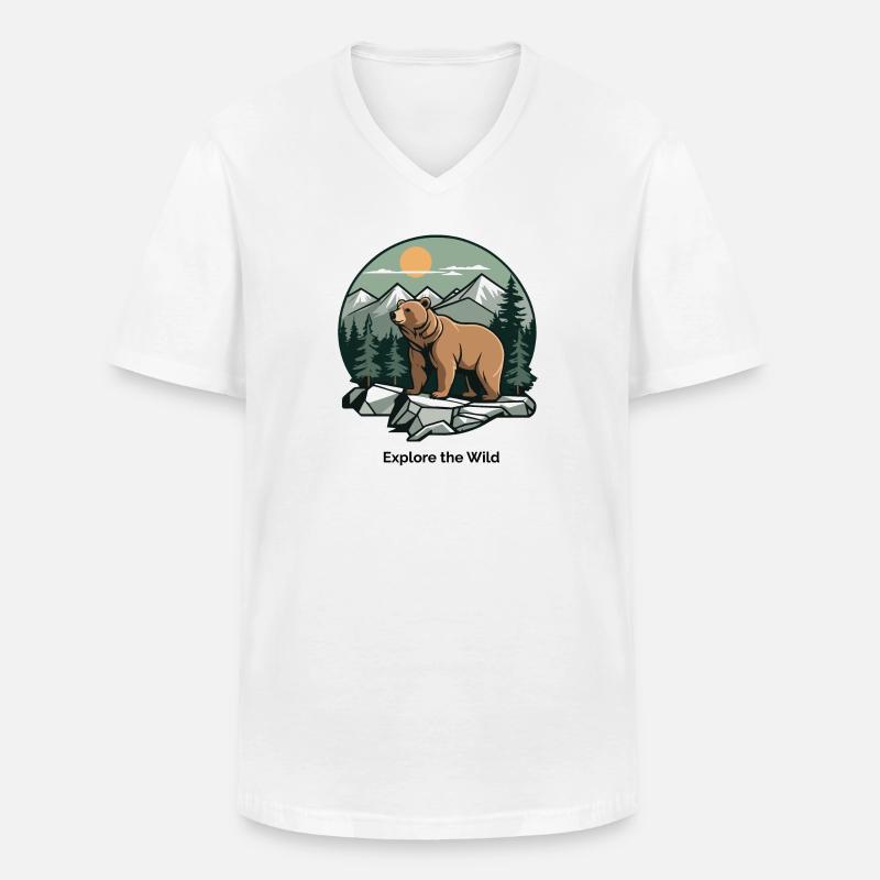 Bär in Berglandschaft Logo - Männer-T-Shirt mit V-Ausschnitt - Weiß