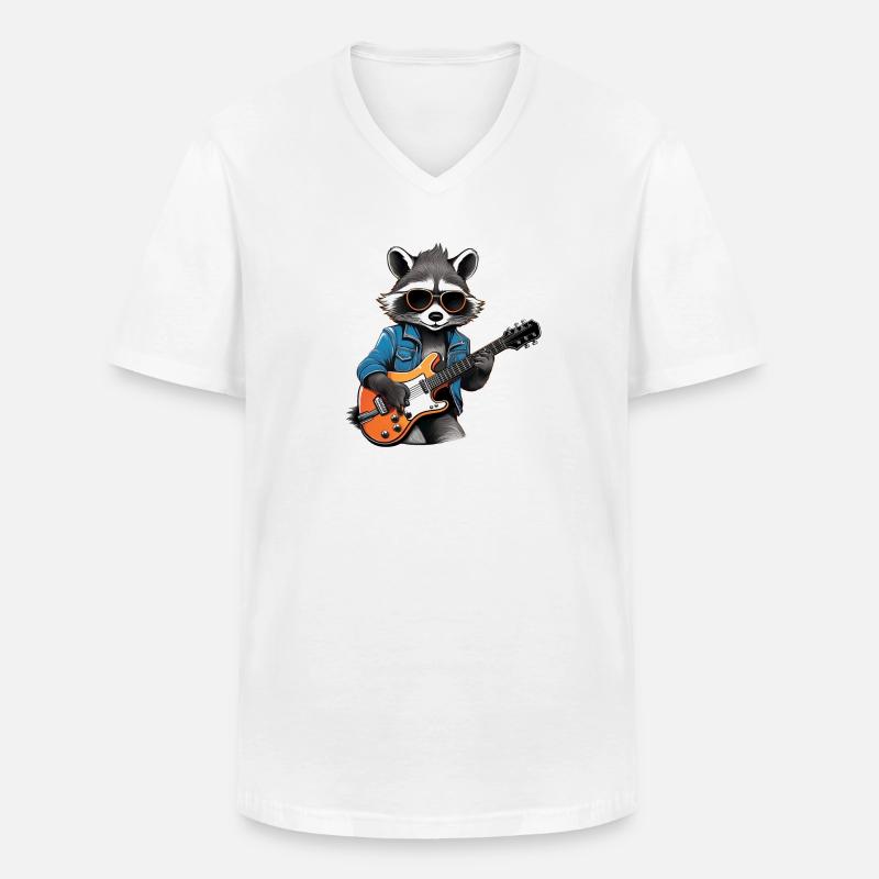 Stylischer Waschbär mit E-Gitarre - Männer-T-Shirt mit V-Ausschnitt - Weiß