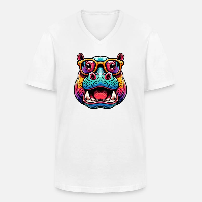 Nilpferd mit Brille - Männer-T-Shirt mit V-Ausschnitt - Weiß