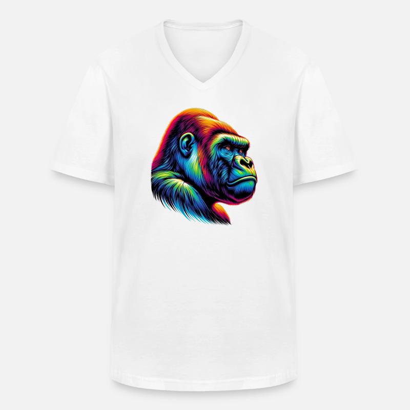 Gorilla - Männer-T-Shirt mit V-Ausschnitt - Weiß