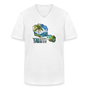 Aquarell Landkarte Tahiti - Männer-T-Shirt mit V-Ausschnitt - Weiß - Vorne - AI Model Male 185 light (185cm)