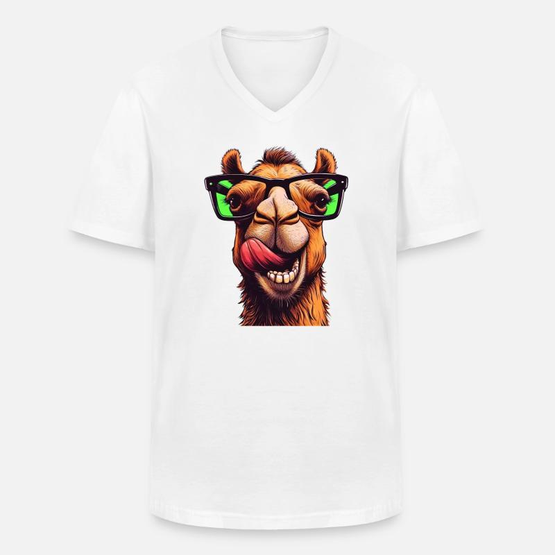 Kamel mit Sonnenbrille - Männer-T-Shirt mit V-Ausschnitt - Weiß